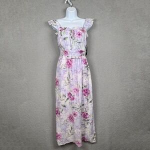 Mary & Mo Dress Womens L Purple Floral Fairy Romantic‎ Feminine Ruffle Empire
